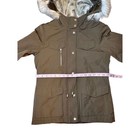 Topshop Jaxson Faux Fur Short Hooded Parka In Military Green - Picture 12 of 13